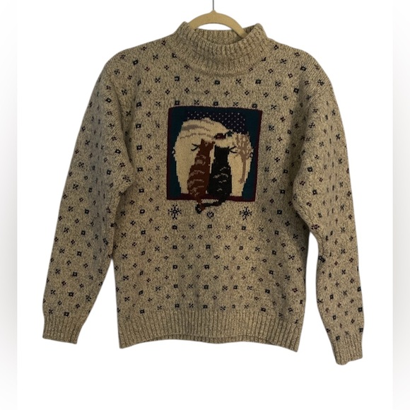 Woolrich Sweaters - The Woolrich Woman Vintage Tan Wool Pullover Sweater Cat in Window Size Small